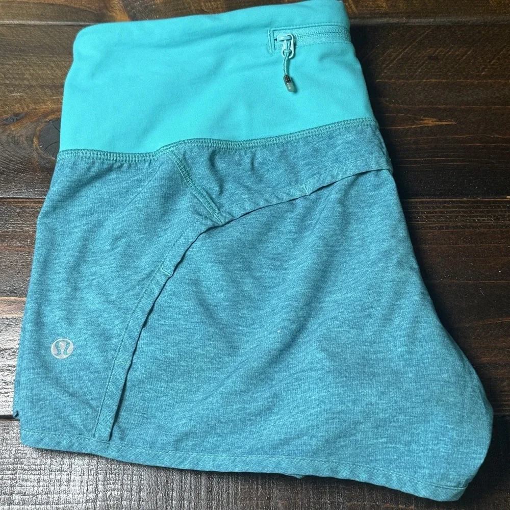 Lululemon Shorts Women's 4 Blue Teal‎ Running 4 Inseam Zip Pocket Lined